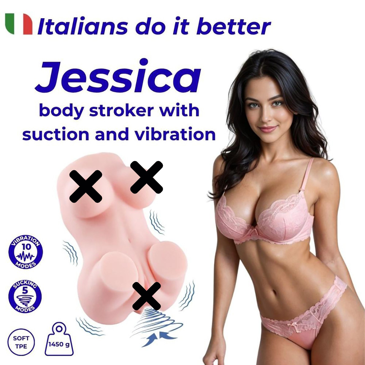 Masturbatore Jessica con aspirazione e vibrazione